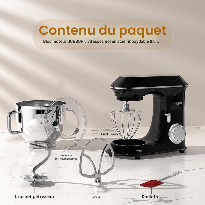Robot Pâtissier Multifonction 9,5L 1500W - Noir - Jusqu'à -34%