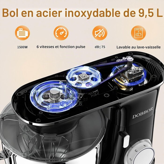 Robot Pâtissier Multifonction 9,5L 1500W - Noir - Jusqu'à -34%