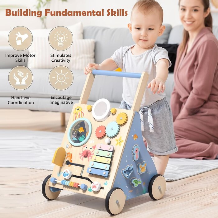 Chariot de marche en bois thème océan - Montessori - Jusqu'à -34%