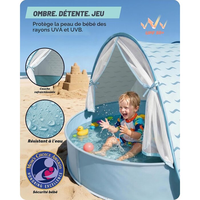 Tente de plage bébé pop-up 3-en-1 avec piscine - Jusqu'à -33%