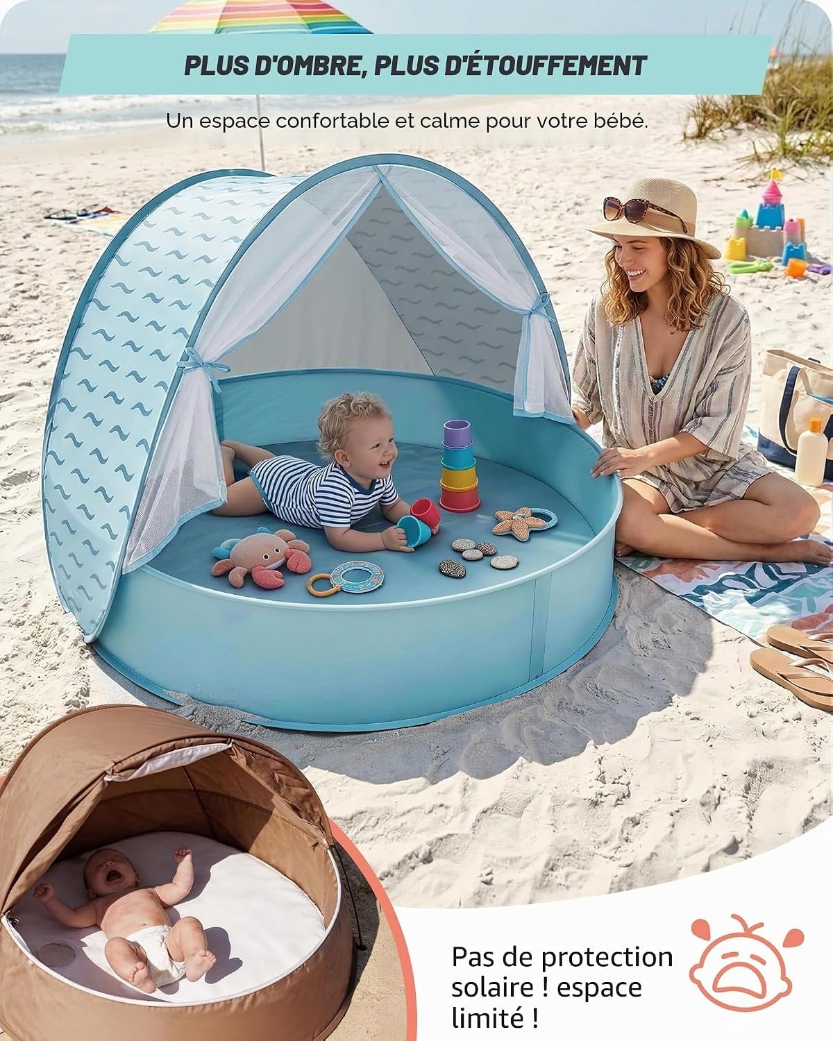 Tente de plage bébé pop-up 3-en-1 avec piscine - Jusqu'à -33%