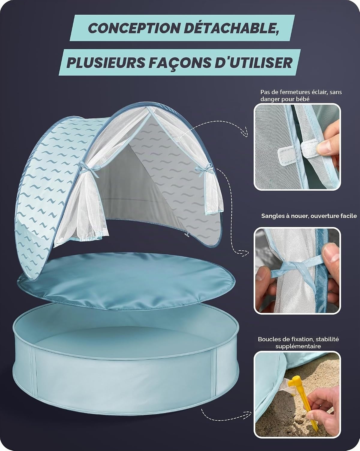 Tente de plage bébé pop-up 3-en-1 avec piscine - Jusqu'à -33%