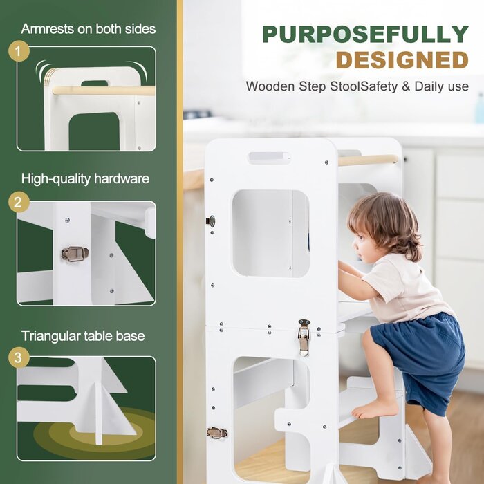 Tour d'apprentissage Montessori 3-en-1 pliable - Blanc - Jusqu'à 34% de remise