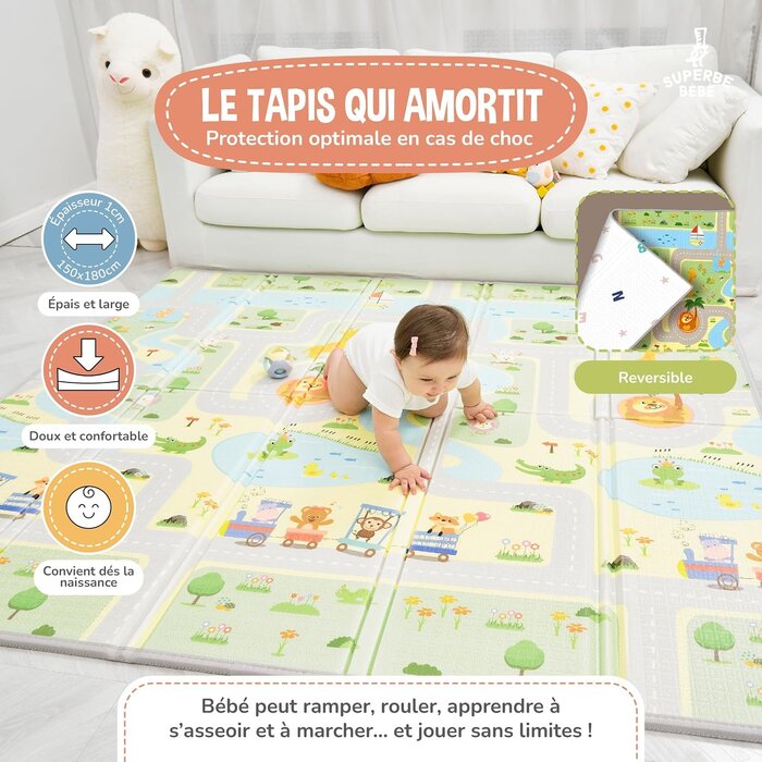 Tapis de jeu pliable en mousse XPE 150x180cm - Vert - Jusqu'à -32%