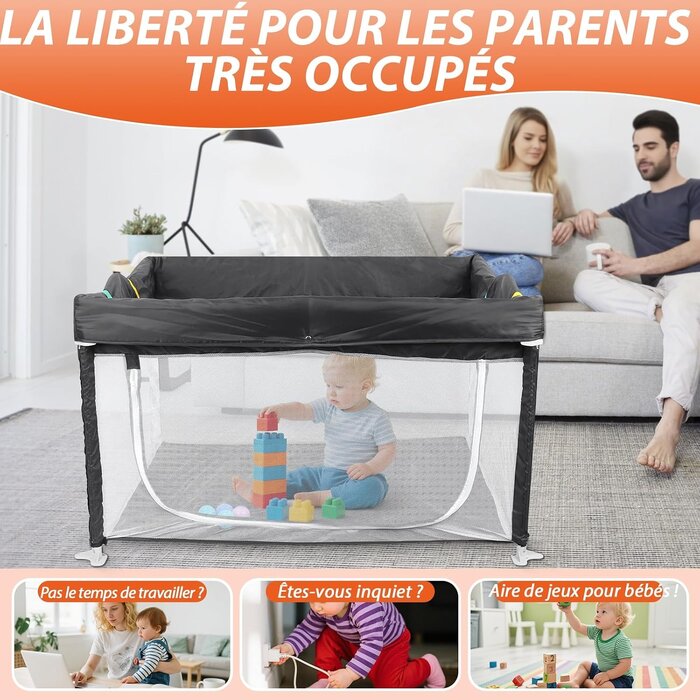 Parc bébé pliable 120x120cm - Gris - Jusqu'à 33% de réduction