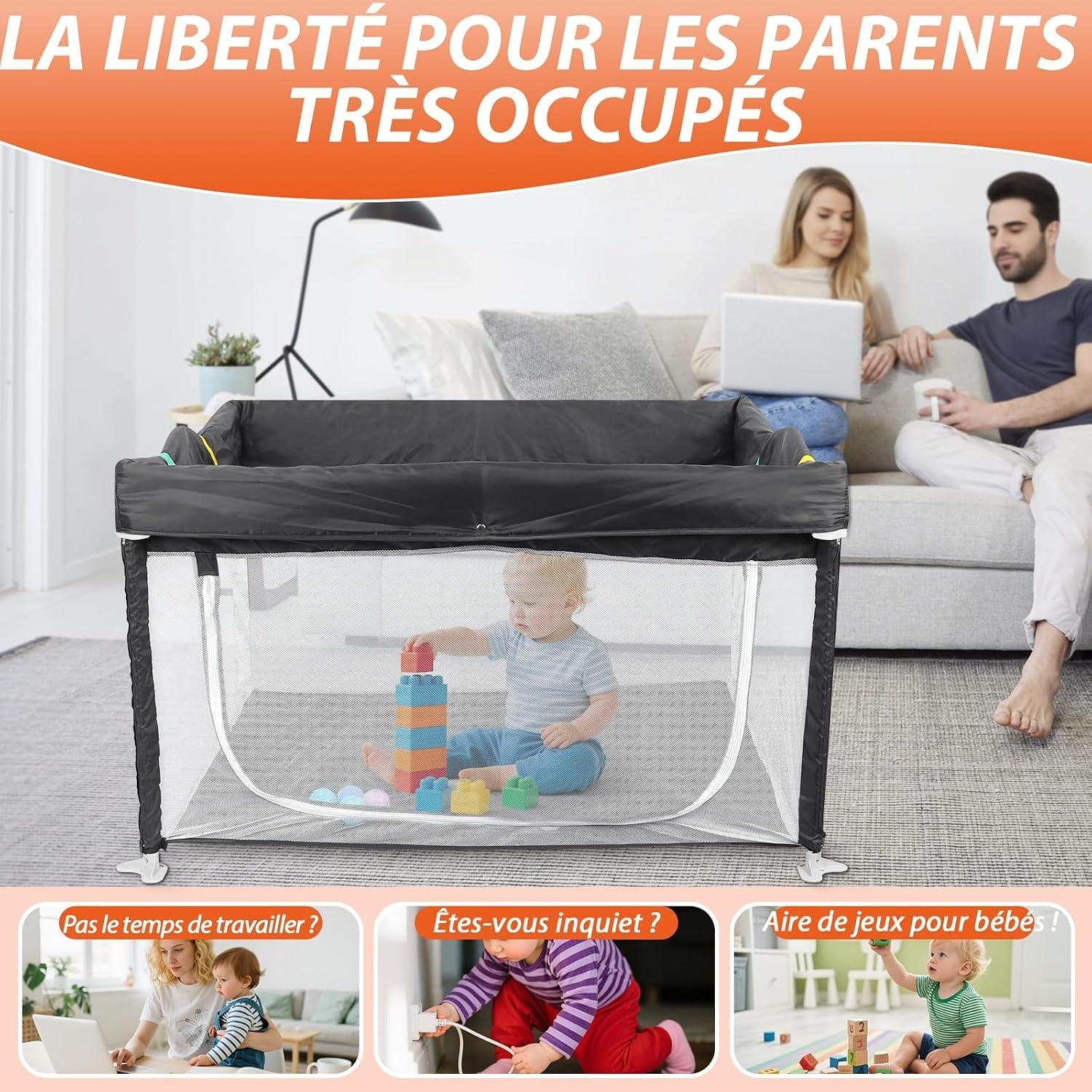 Parc bébé pliable 120x120cm - Gris - Jusqu'à 33% de réduction
