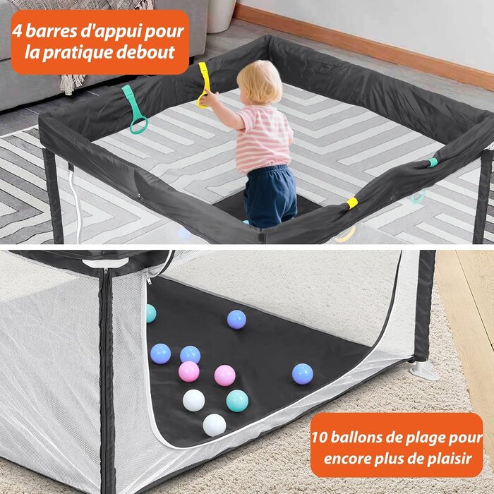 Parc bébé pliable 120x120cm - Gris - Jusqu'à 33% de réduction