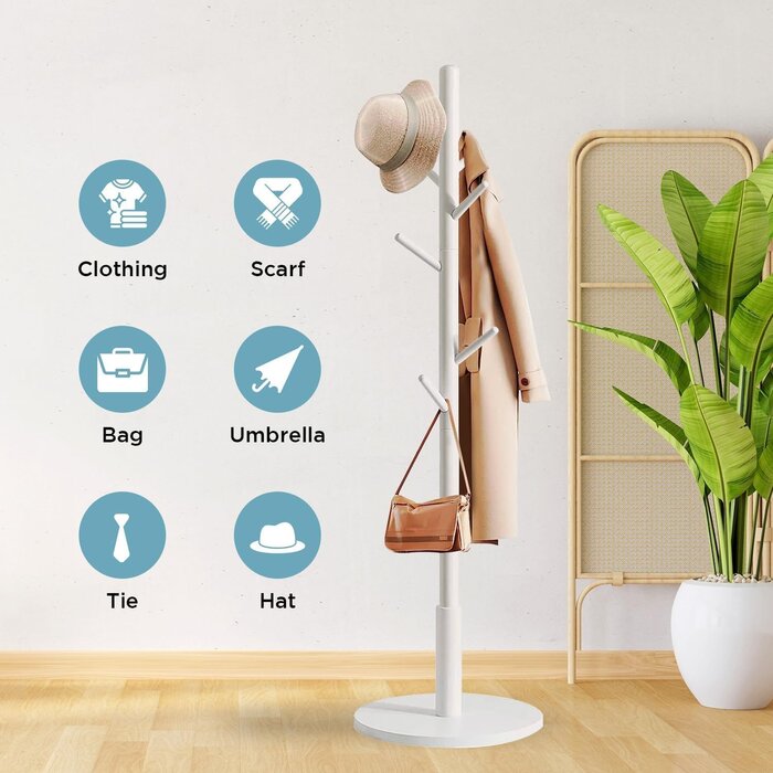 Portemanteau sur pied en bois blanc réglable - Jusqu'à -32%