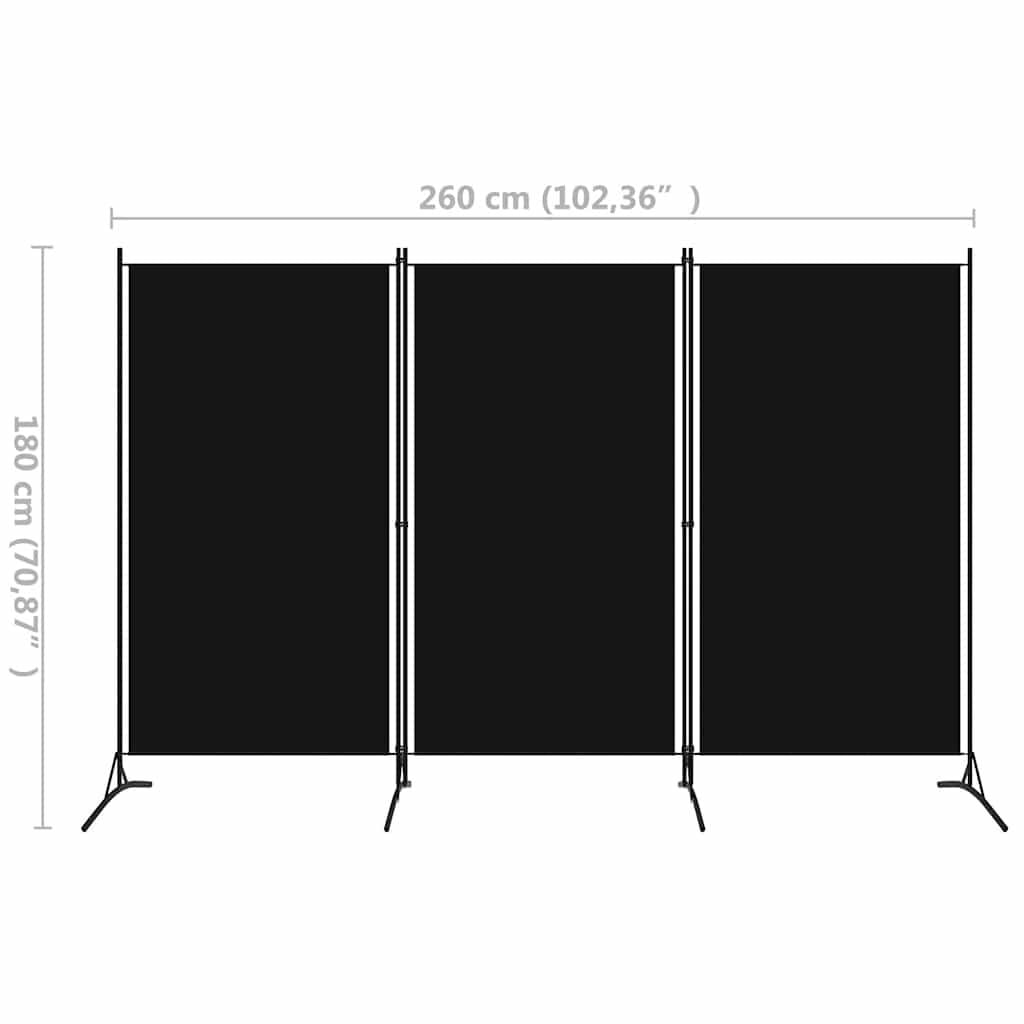 Vidaxl Paravent 3 panneaux noir 260x180 cm - Jusqu'à 32% de remise