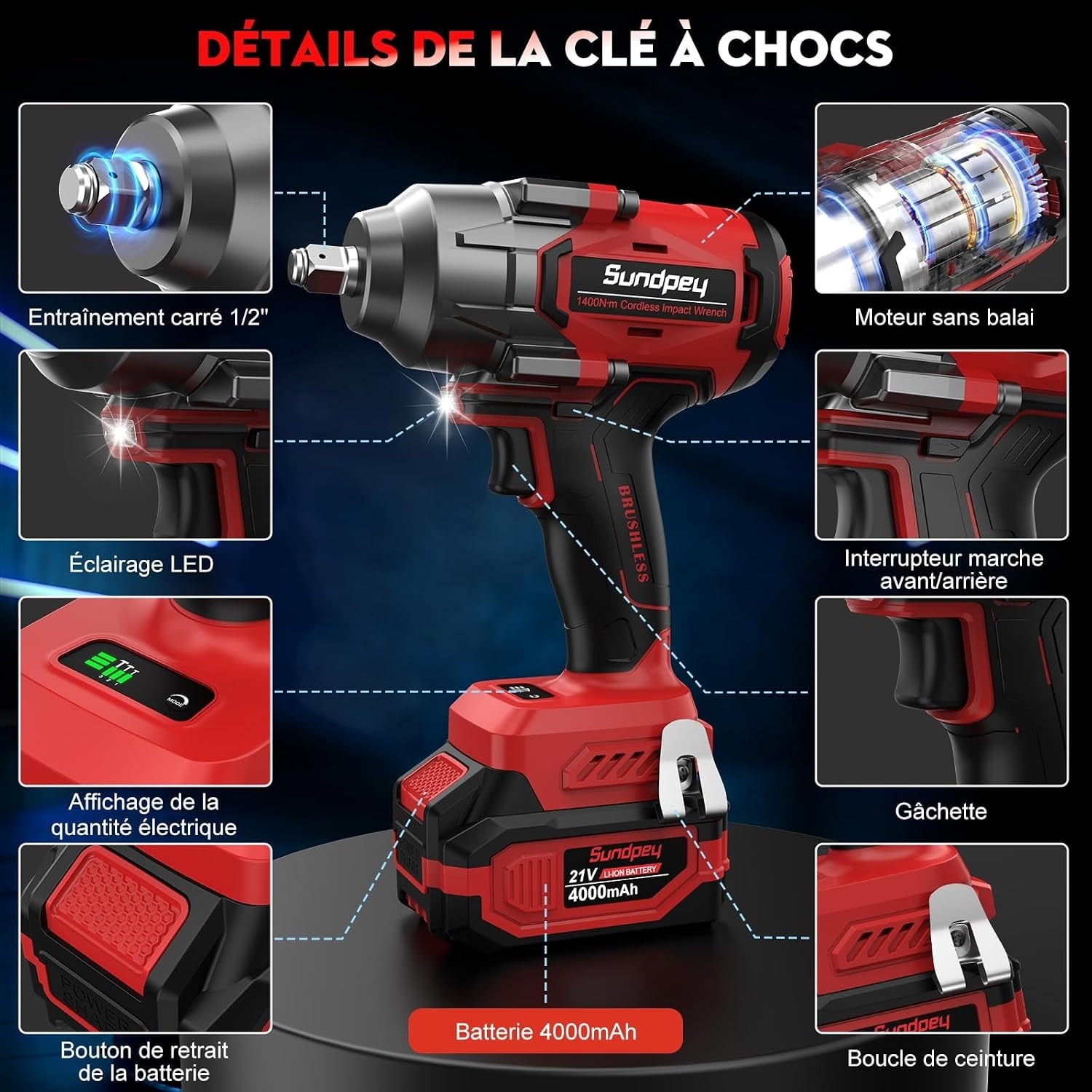 Clé à chocs sans fil 1400 Nm - Kit complet avec 2 batteries - Jusqu'à -29%