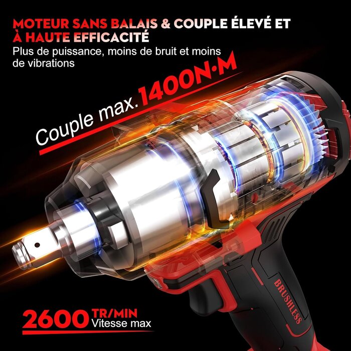 Clé à chocs sans fil 1400 Nm - Kit complet avec 2 batteries - Jusqu'à -29%