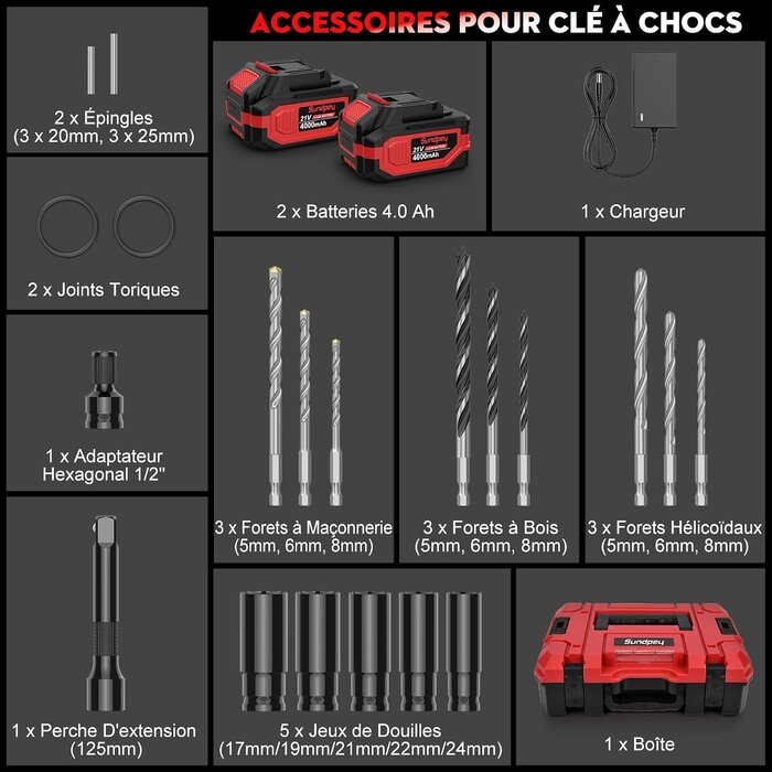 Clé à chocs sans fil 1400 Nm - Kit complet avec 2 batteries - Jusqu'à -29%