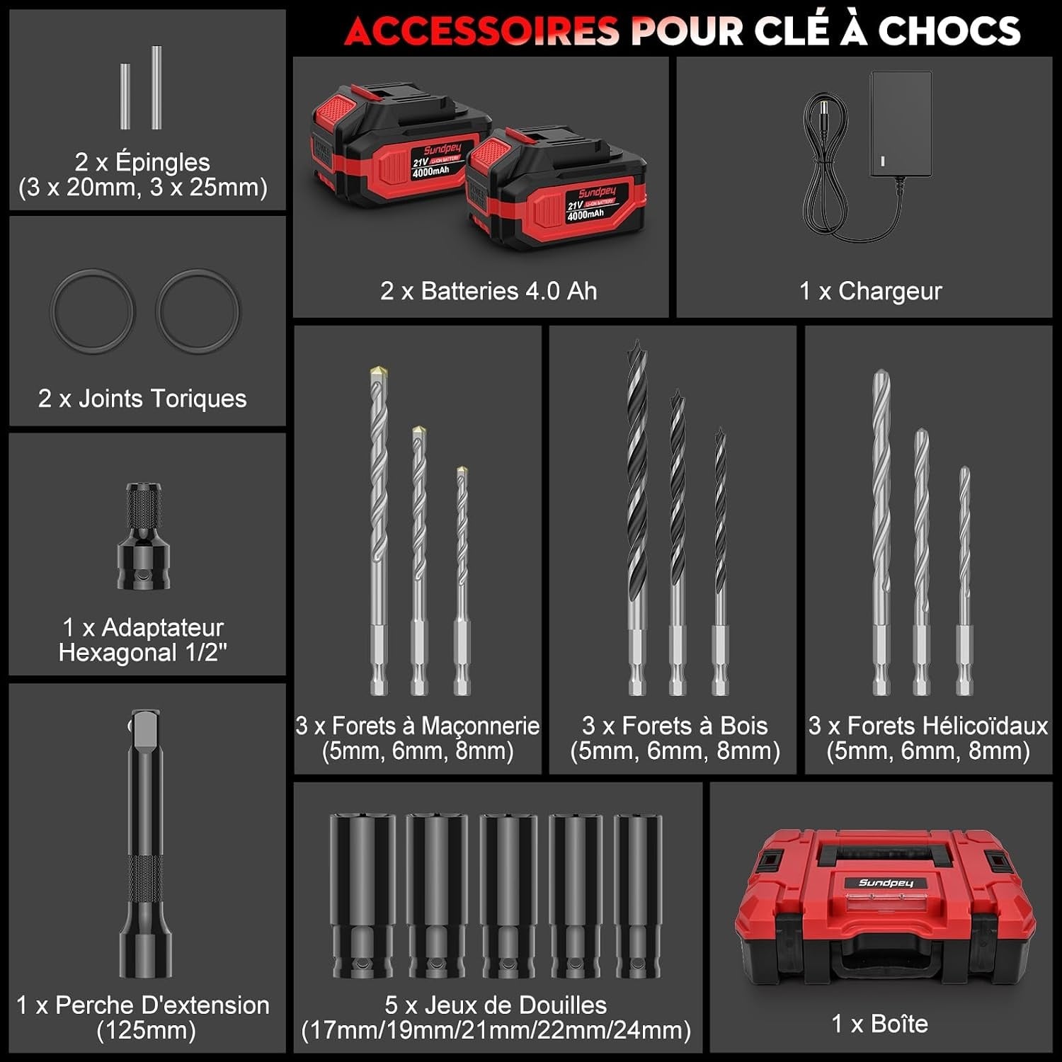 Clé à chocs sans fil 1400 Nm - Kit complet avec 2 batteries - Jusqu'à -29%