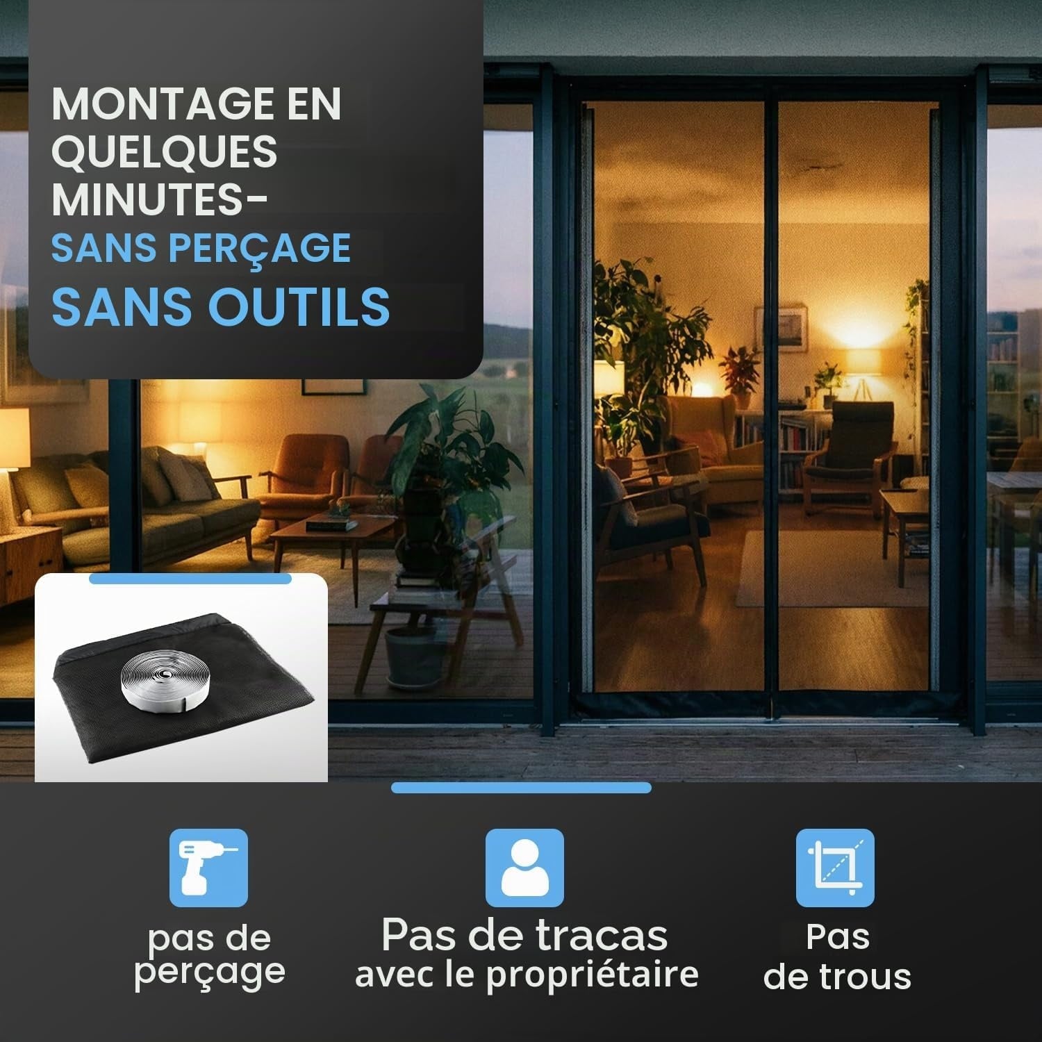 Moustiquaire de porte 130x220cm en fibre de verre - Jusqu'à 32% de remise