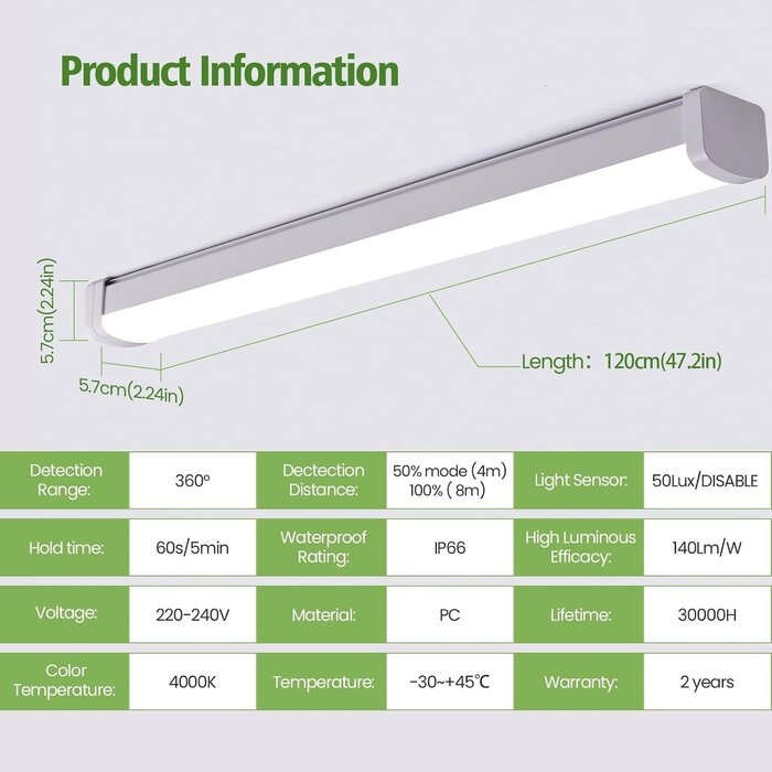 Réglette LED 120cm IP66 30W avec détecteur - Jusqu'à 32% de remise