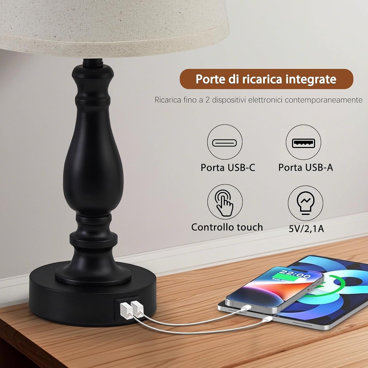 Lot de 2 lampes tactiles USB - Design scandinave - Jusqu'à -34% en outlet