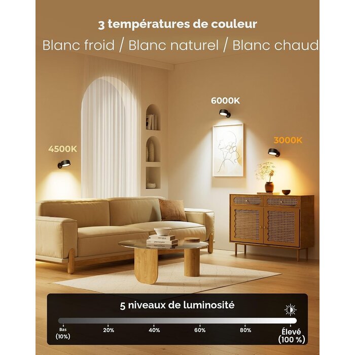 Lot de 4 Appliques Murales LED Sans Fil - Jusqu'à -34% de remise