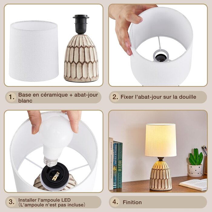 Lot de 2 lampes de chevet bohèmes en céramique beige - Jusqu'à -33%
