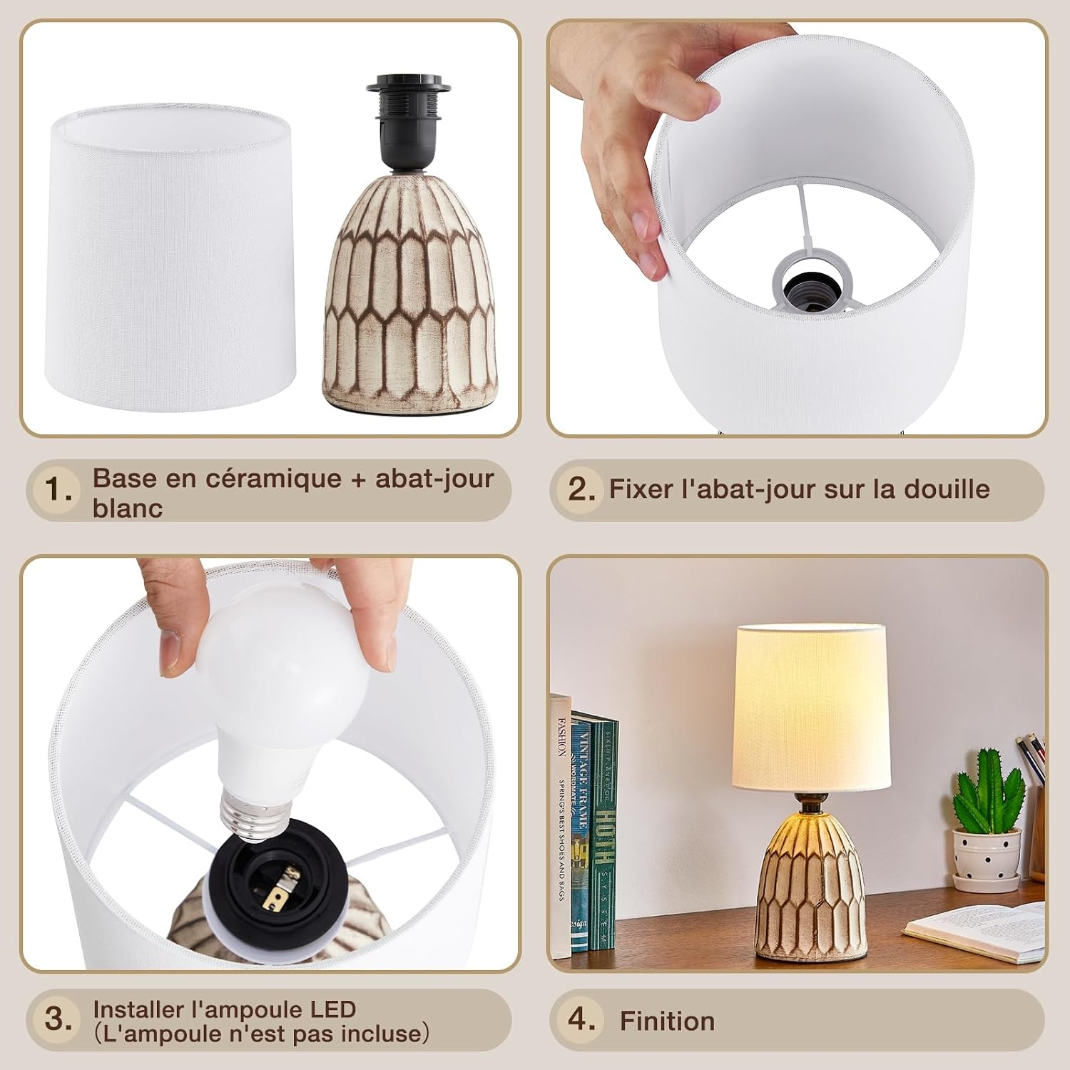 Lot de 2 lampes de chevet bohèmes en céramique beige - Jusqu'à -33%