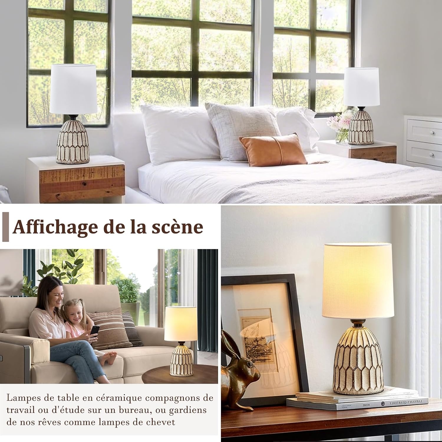 Lot de 2 lampes de chevet bohèmes en céramique beige - Jusqu'à -33%