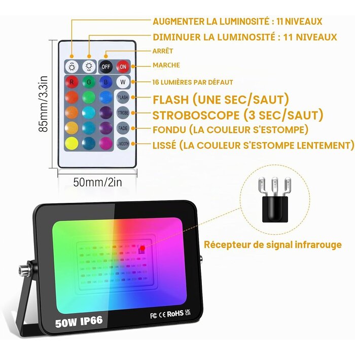 Lot de 4 Projecteurs LED RGB 50W - Dimmables - Jusqu'à -33% de remise