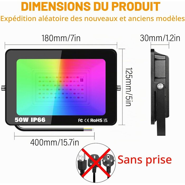 Lot de 4 Projecteurs LED RGB 50W - Dimmables - Jusqu'à -33% de remise