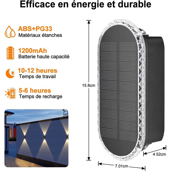 Lot de 8 Appliques Murales Solaires Bidirectionnelles - Jusqu'à -34%