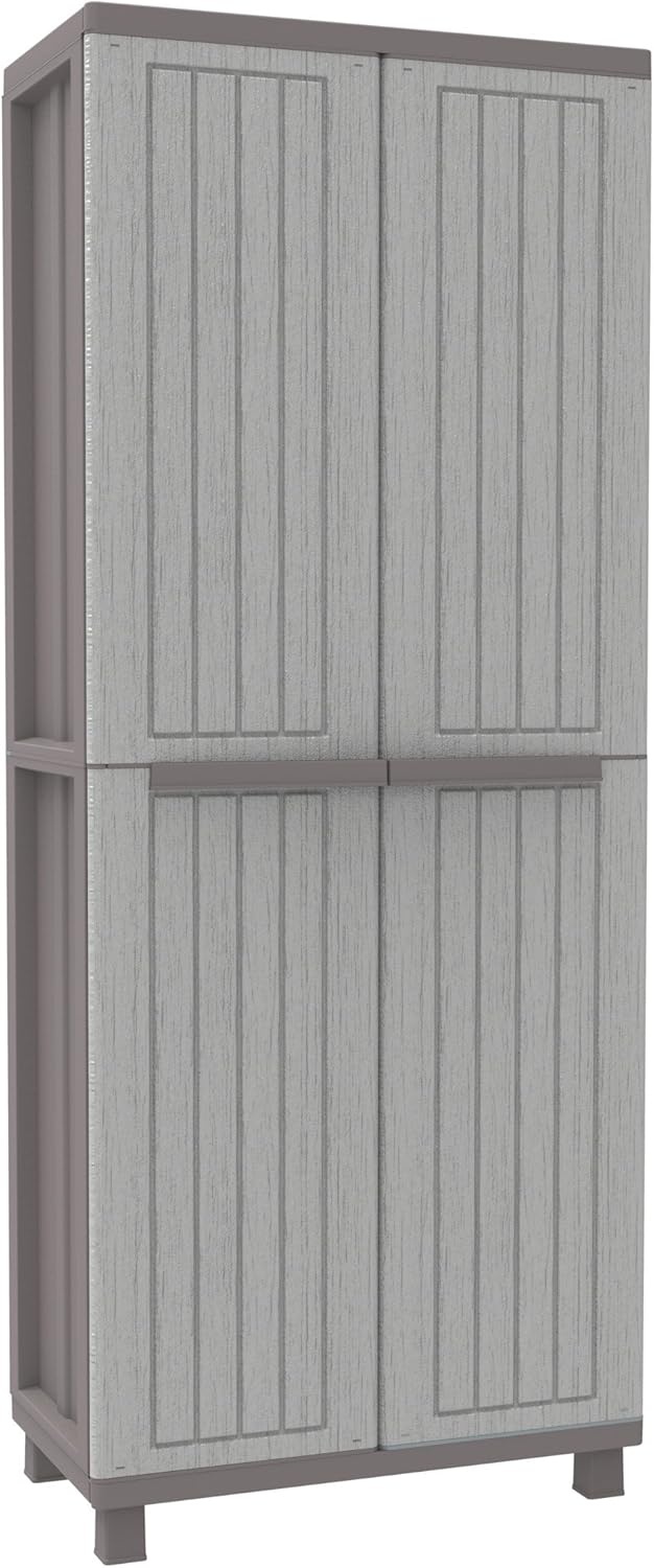 Armoire 2 portes effet bois 170 cm - Gris tourterelle - Jusqu'à -34%