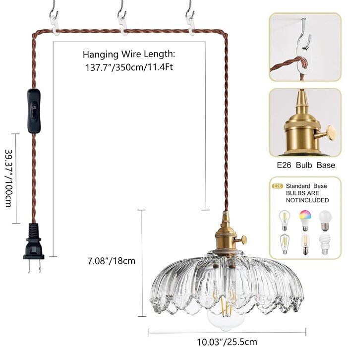 Suspension vintage en verre avec câble 4,5m - Jusqu'à -34%