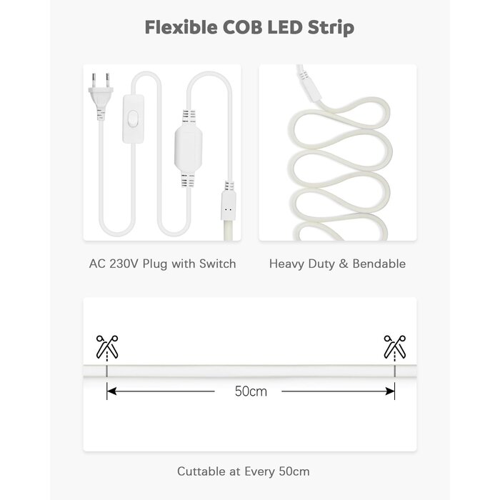 Ruban LED COB 20m Blanc Froid 230V IP67 - Jusqu'à -33% sur vos projets