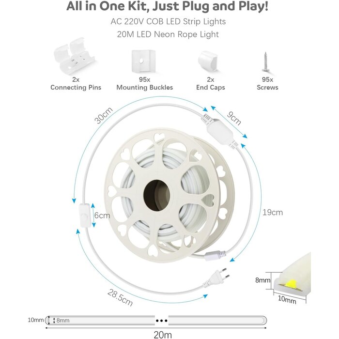 Ruban LED COB 20m Blanc Froid 230V IP67 - Jusqu'à -33% sur vos projets