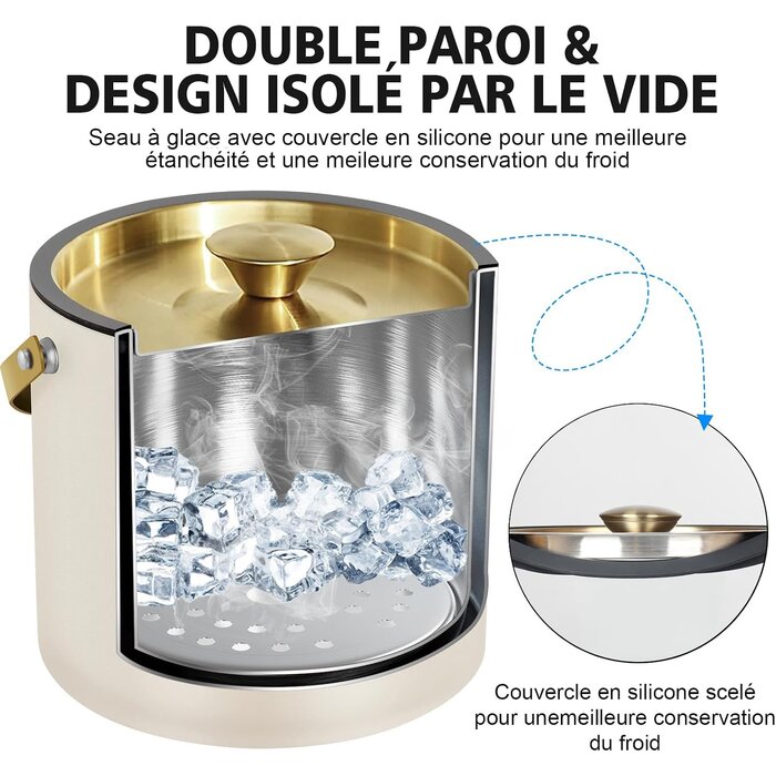 Seau à glace inox 3,2L - Design Blanc Perle - Jusqu'à -33% sur l'outlet