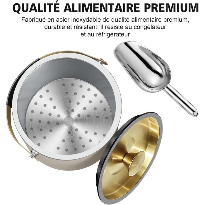 Seau à glace inox 3,2L - Design Blanc Perle - Jusqu'à -33% sur l'outlet