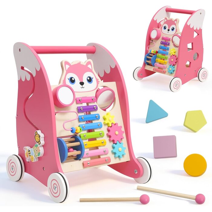 Chariot de marche en bois avec activités Renard - Jusqu'à -33% sur l'outlet