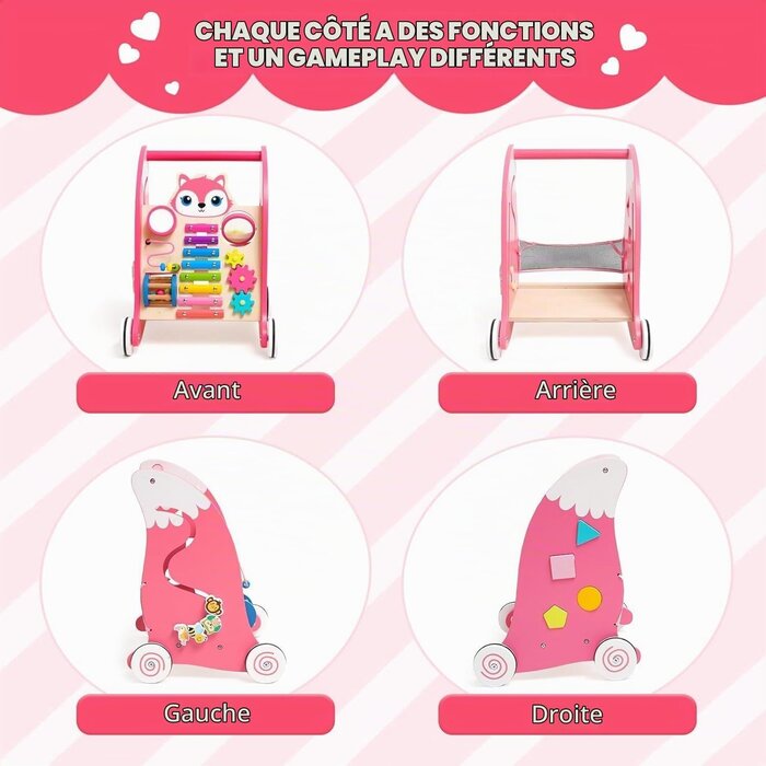Chariot de marche en bois avec activités Renard - Jusqu'à -33% sur l'outlet