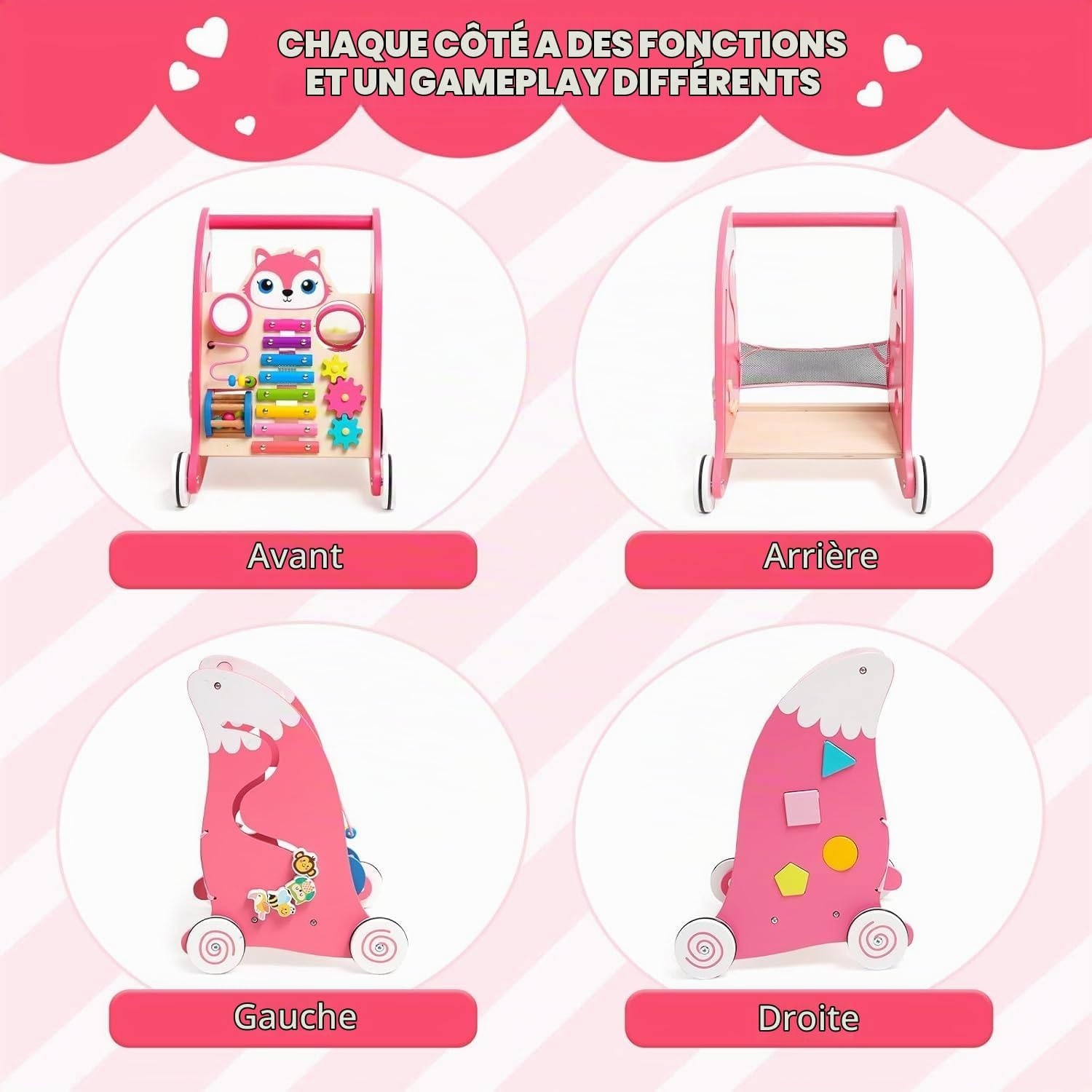 Chariot de marche en bois avec activités Renard - Jusqu'à -33% sur l'outlet