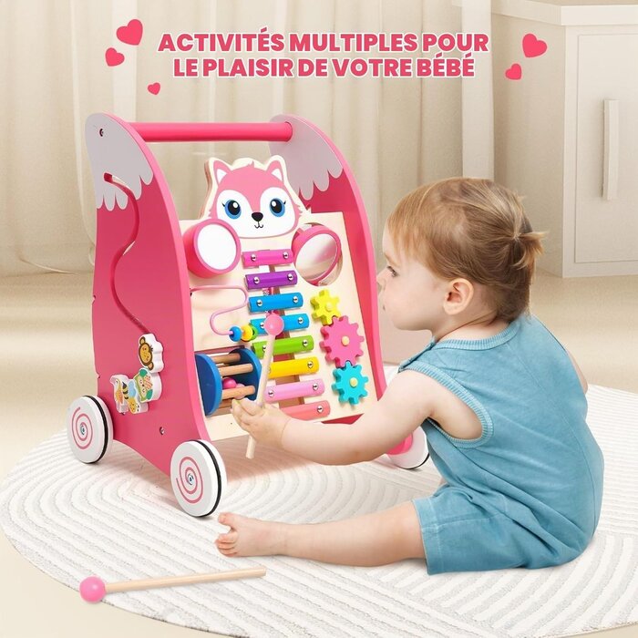 Chariot de marche en bois avec activités Renard - Jusqu'à -33% sur l'outlet