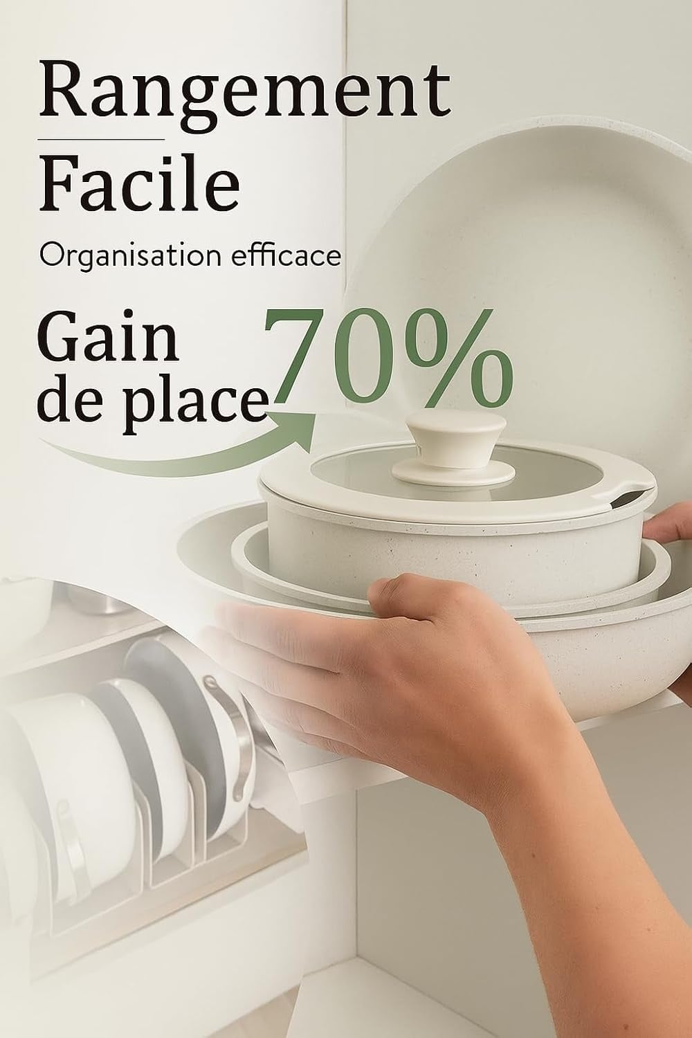 Set de 3 poêles et casseroles amovibles crème - Jusqu'à 33% de remise