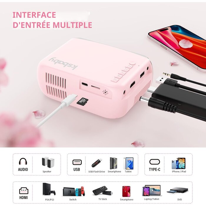 Mini projecteur LED rose portable - Jusqu'à 33% de remise