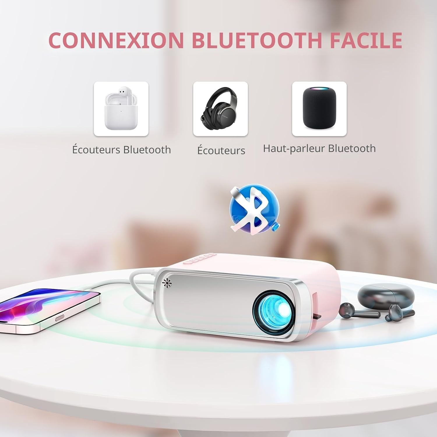 Mini projecteur LED rose portable - Jusqu'à 33% de remise