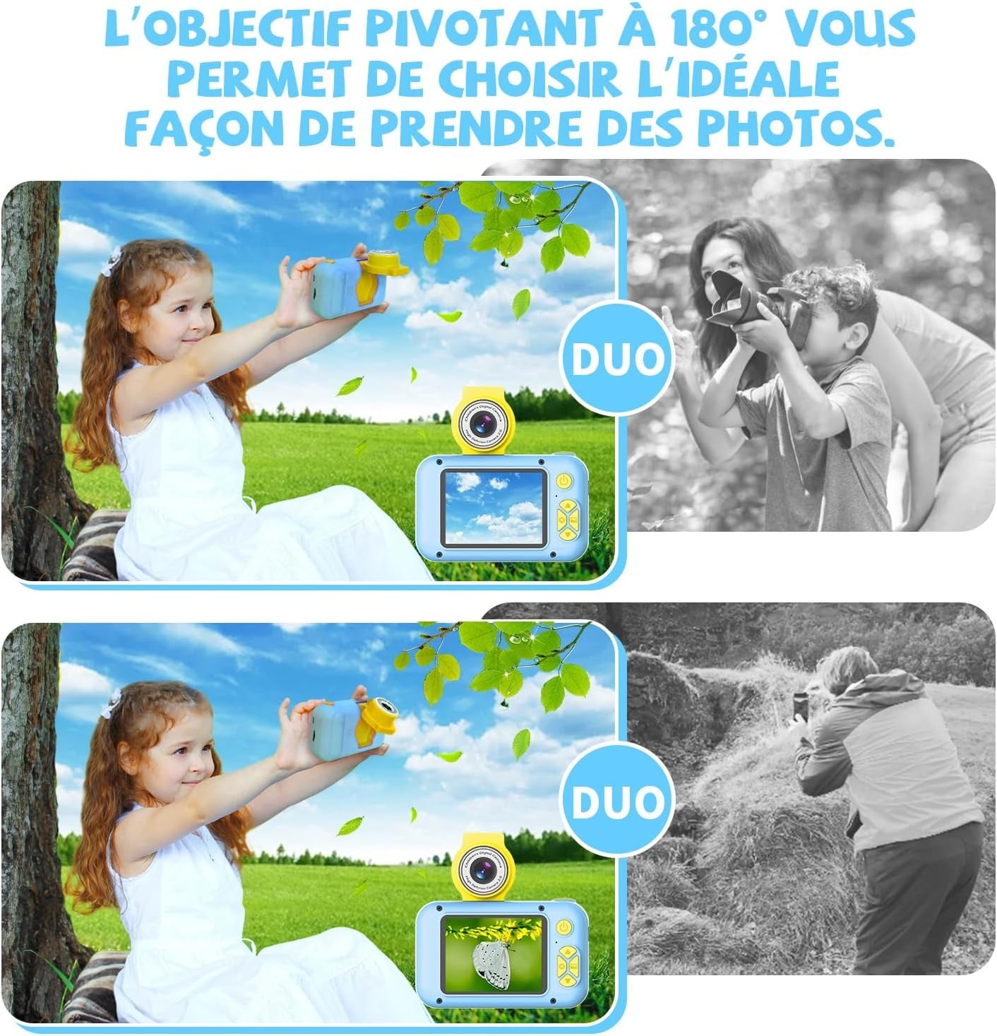 Appareil photo numérique pour enfants, objectif 180° - Jusqu'à 31% de remise