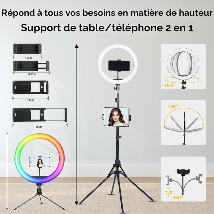 Anneau lumineux LED 12" avec trépied et support - Jusqu'à 31% de remise