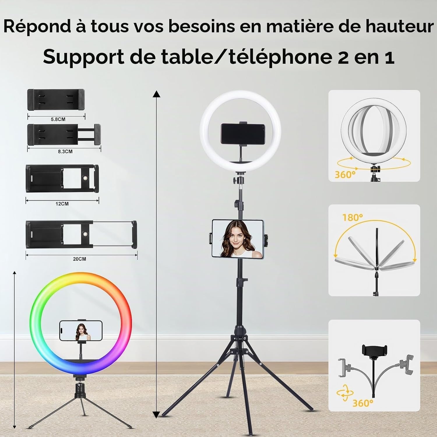 Anneau lumineux LED 12" avec trépied et support - Jusqu'à 31% de remise