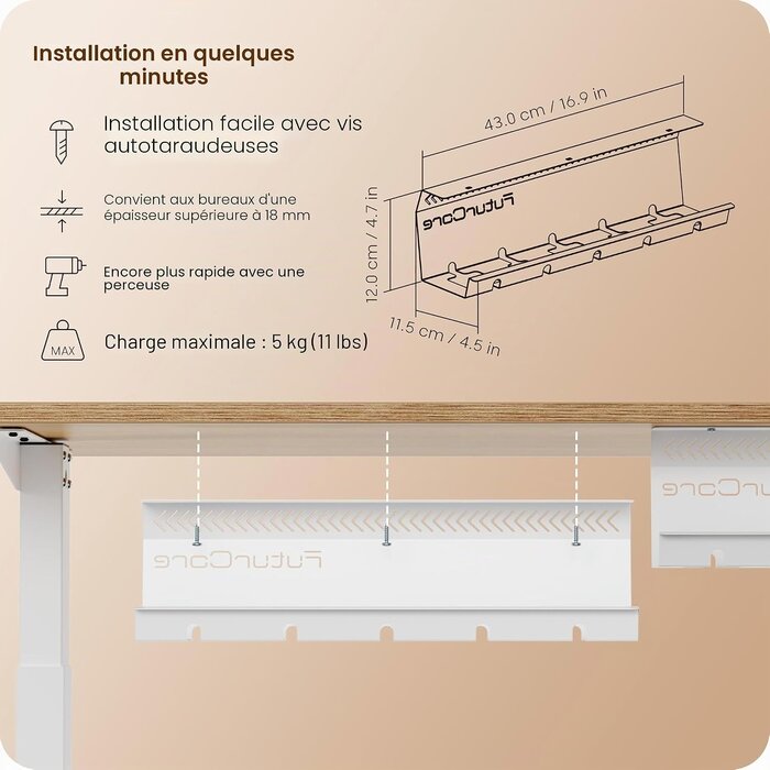 Lot de 2 Goulottes range-câbles pour bureau - Acier blanc - Jusqu'à -31%