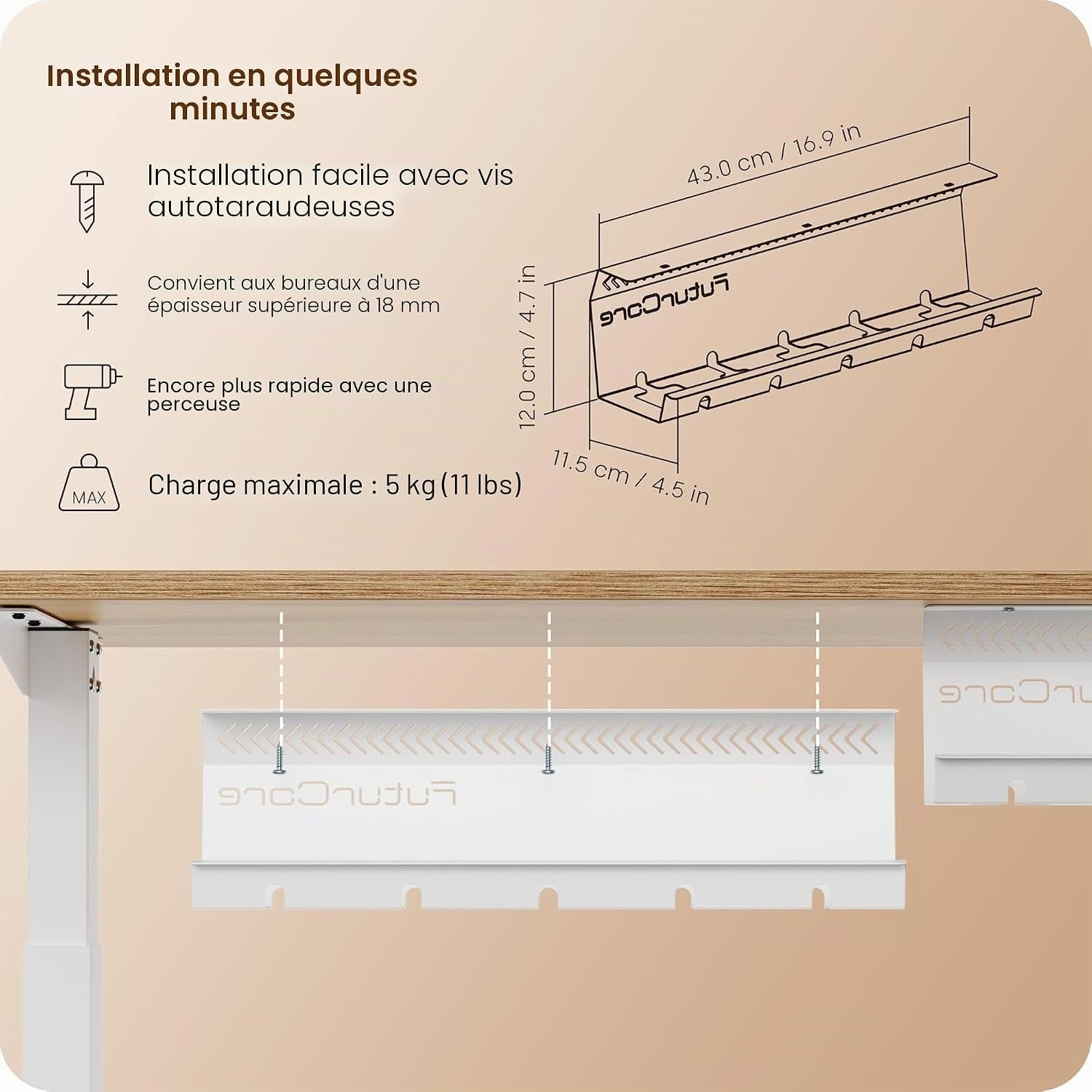 Lot de 2 Goulottes range-câbles pour bureau - Acier blanc - Jusqu'à -31%