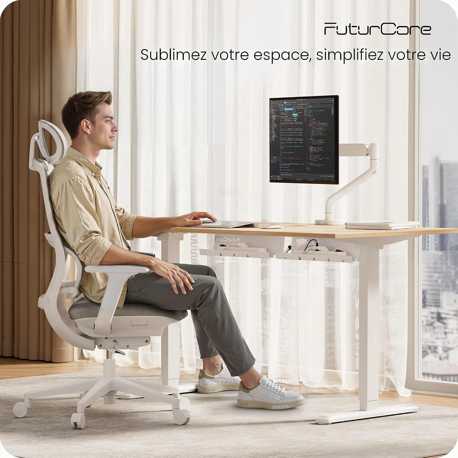 Lot de 2 Goulottes range-câbles pour bureau - Acier blanc - Jusqu'à -31%