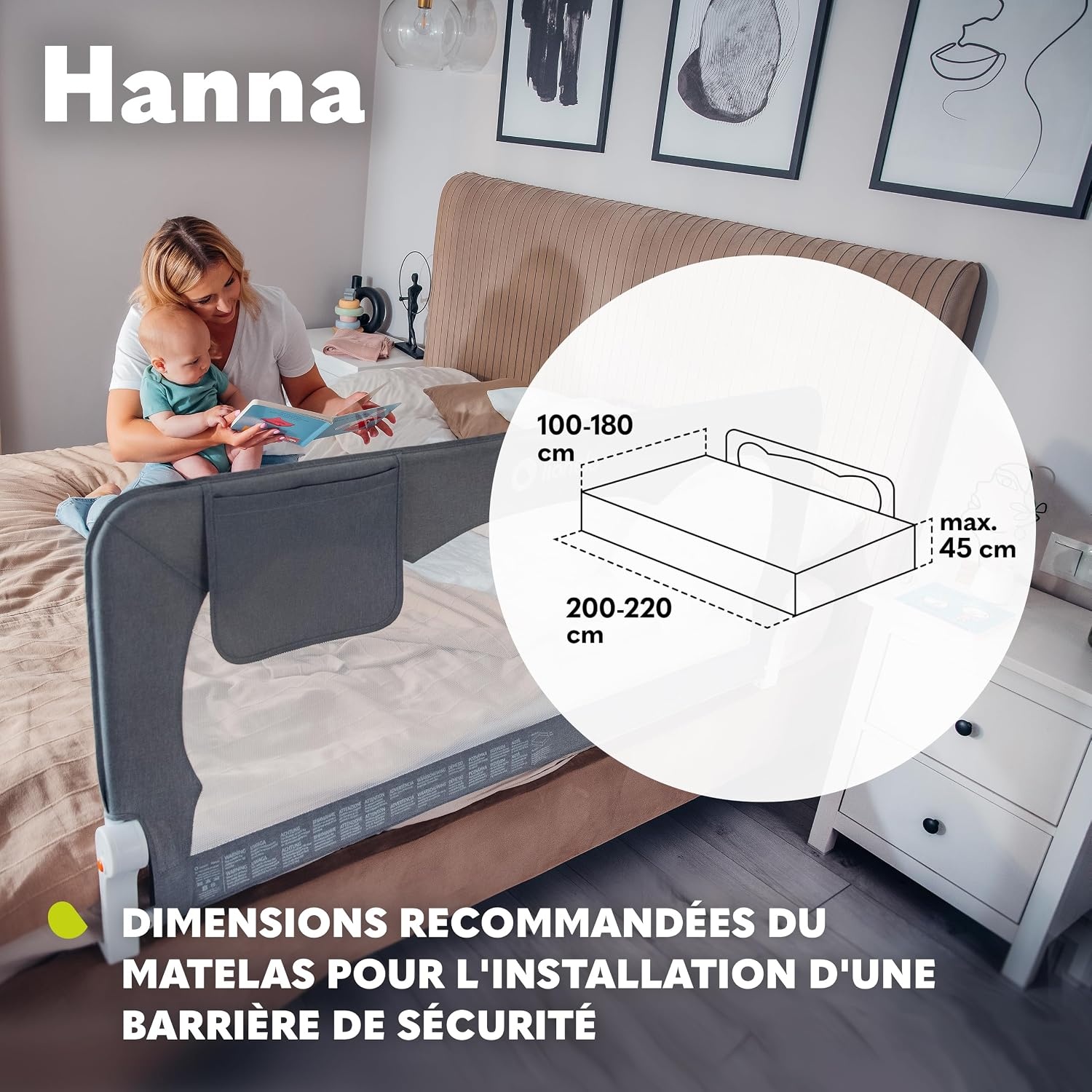 Lionelo Barrière de lit enfant 150x66cm - Pliable - Gris - 61% de remise