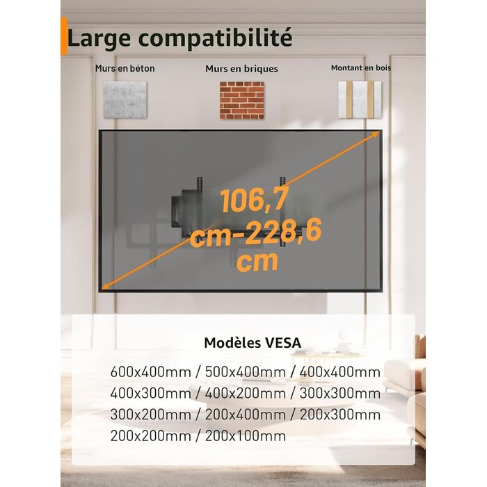 Support Mural TV Articulé 42-90 pouces - Jusqu'à 34% de réduction