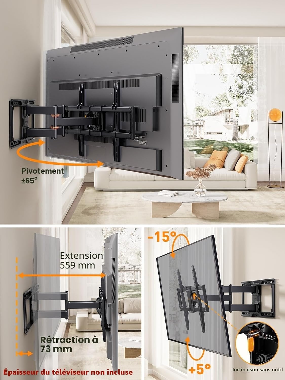 Support Mural TV Articulé 42-90 pouces - Jusqu'à 34% de réduction