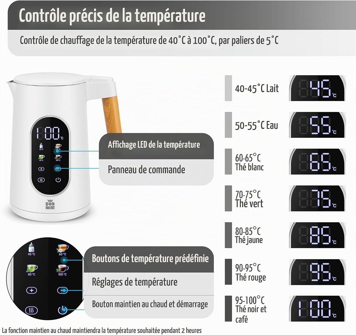 Bouilloire électrique 1,7L température réglable - Jusqu'à 31% de réduction